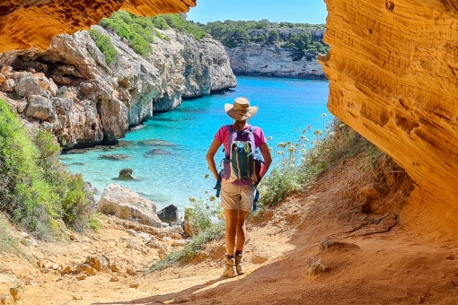 Sand cave in Cala des Moro en Mallorca, the Balearic Islands