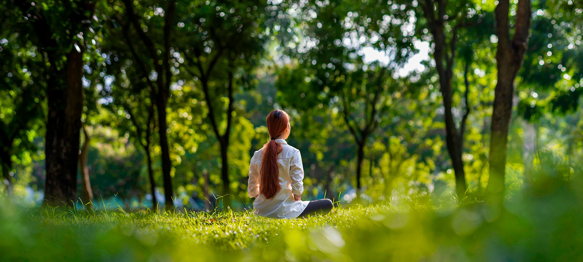 Woman practicing meditation in the forest Woman practicing meditation in the forest
