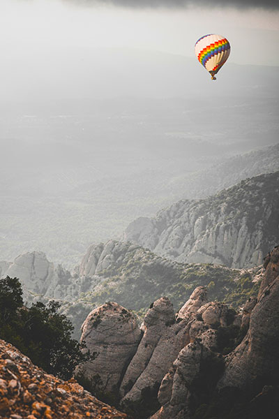 Hot-air balloon in Montserrat, Catalonia Hot-air balloon in Montserrat, Catalonia
