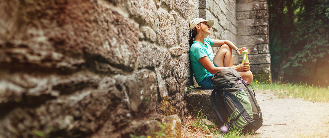Pilgrim resting on the Way of Saint James Pilgrim resting on the Way of Saint James