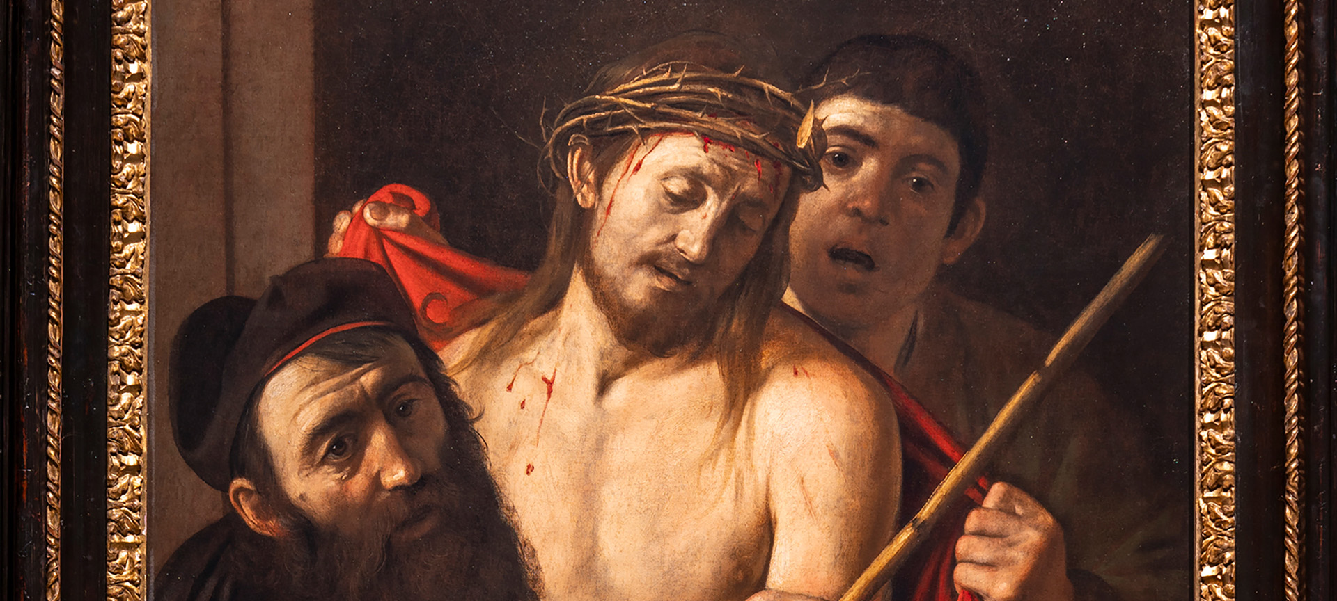 Ecce Homo by Caravaggio (Michelangelo Merisi, 1571-1610). Oil on canvas, 1606-1609. Private collection, in room 8