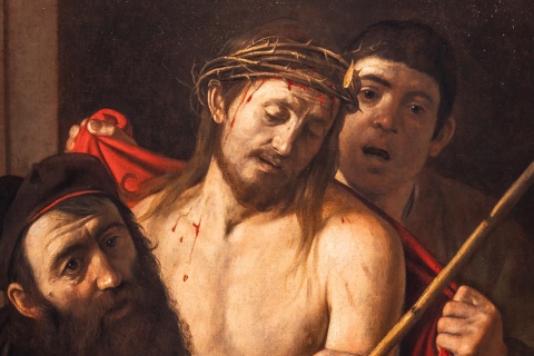 Ecce Homo Caravaggio (Michelangelo Merisi, 1571-1610). Olej na płótnie, 1606-1609. Ze zbiorów prywatnych, w sali nr 8