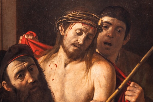 Ecce Homo de Caravaggio (Michelangelo Merisi, 1571-1610). Óleo sobre tela, 1606-1609. Acervo particular, na sala 8