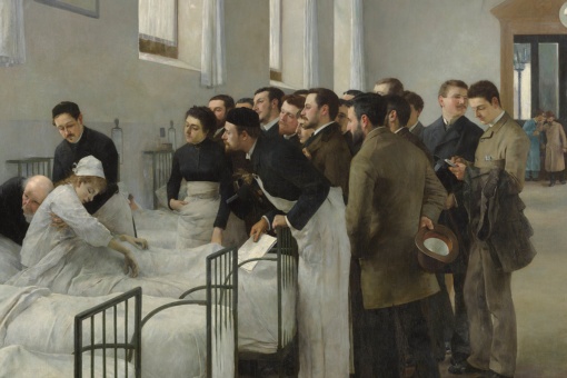 Uma ala do hospital durante a visita do médico-chefe. Luis Jiménez Aranda. Óleo sobre tela, 290 x 445 cm. 1889